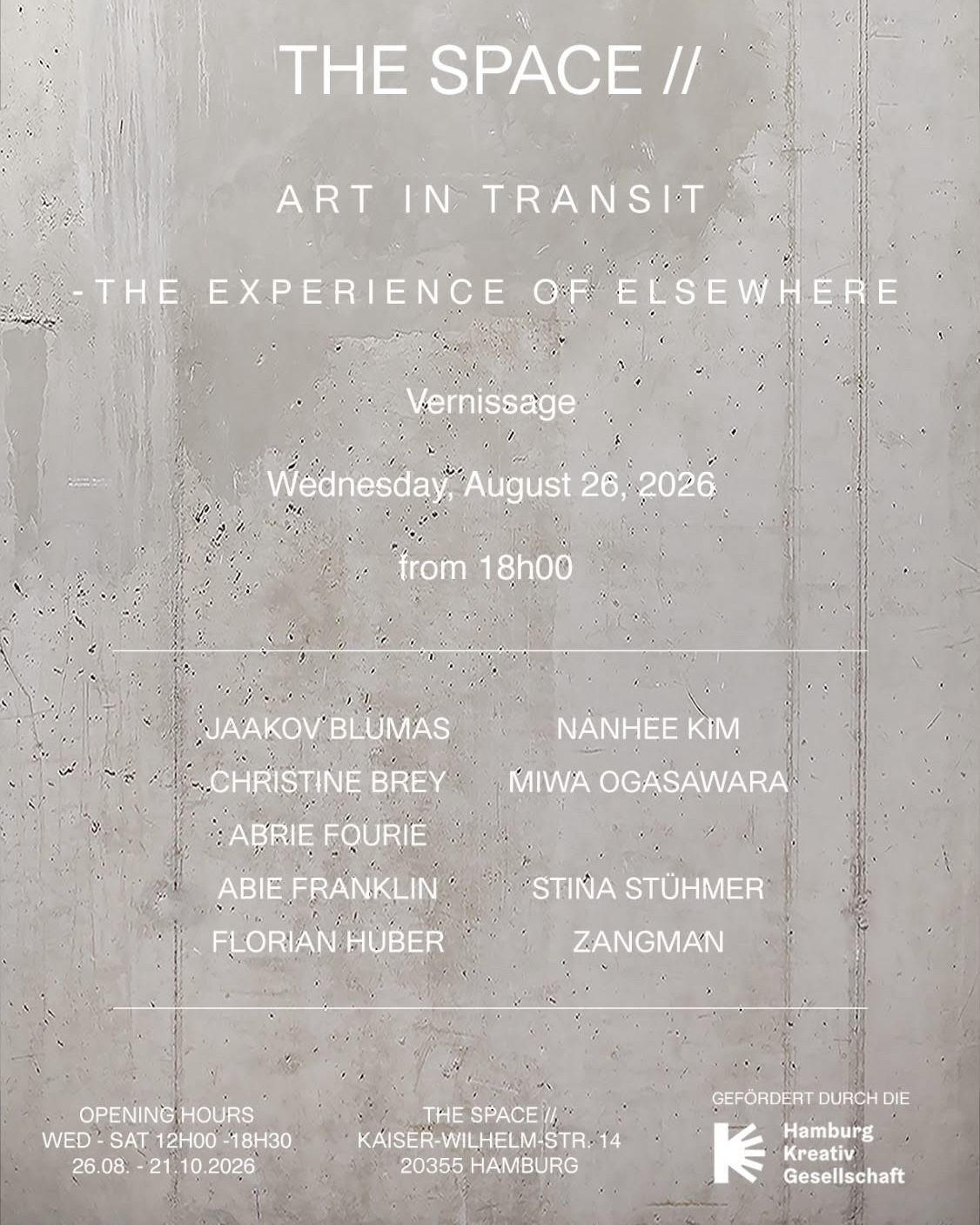Vernissage: ART IN TRANSIT - THE EXPERIENCE OF ELSEWHERE